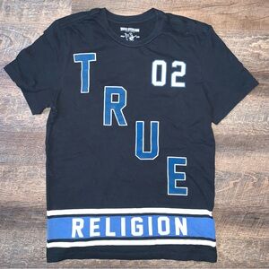 True Religion T-shirt True Defense Designer Blue Black White Size Small